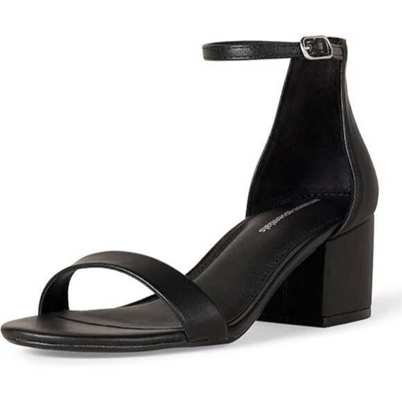 Amazon Essentials Size 9.5 Sandals Black Block Heel Adjustable Ankle Strap - Picture 1 of 11